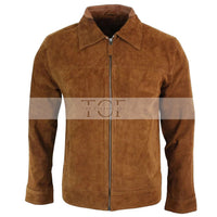 Men's  Suede Leather Jacket, Zip Front | Brown