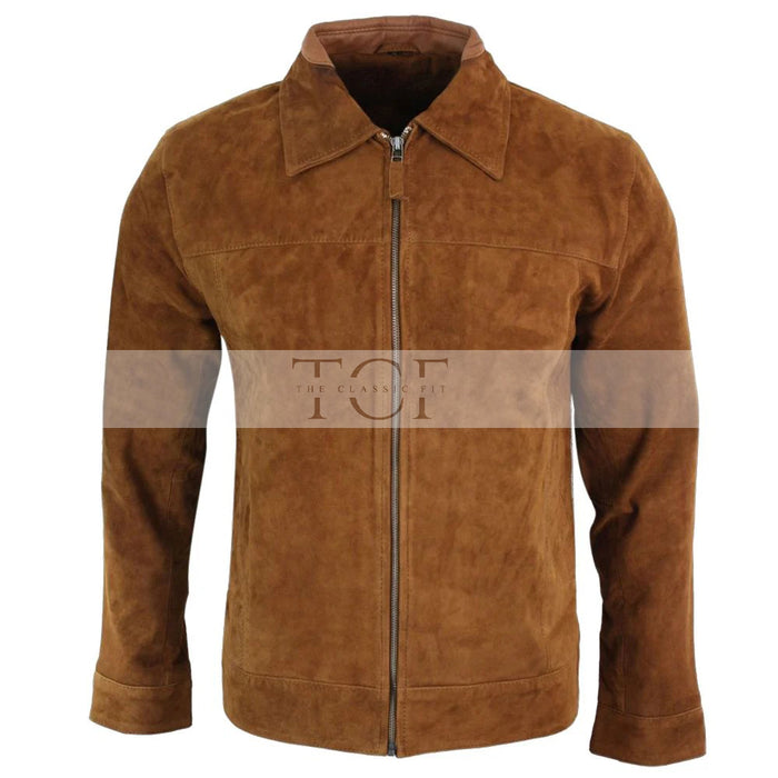 Men's  Suede Leather Jacket, Zip Front | Brown