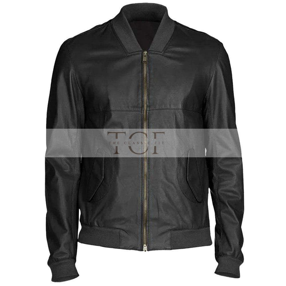 Men's  Leather Bomber Jacket | Black