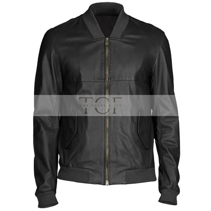 Men's  Leather Bomber Jacket | Black
