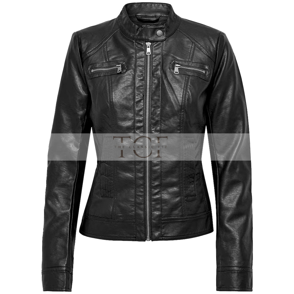 Women's Biker Style Leather Jacket | Black
