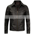 Men's Vintage Harrington Leather Jacket with Shirt Collar | Black
