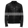 Men's Leather Biker Jacket,YKK Zipper Closure | Black
