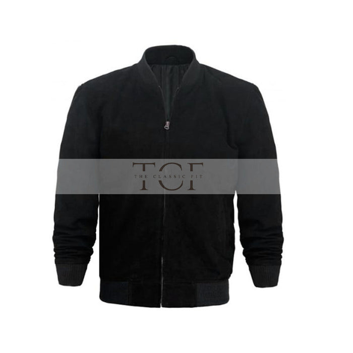 Men's  Suede Leather Bomber Jacket | Black