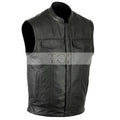 Women Leather Motorcycle Vest: 4 Front Pockets YKK Zipper (Available in Real or Faux Leather) | Black