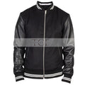 Men's Harrington Bomber Leather Varsity Style Jacket | Black