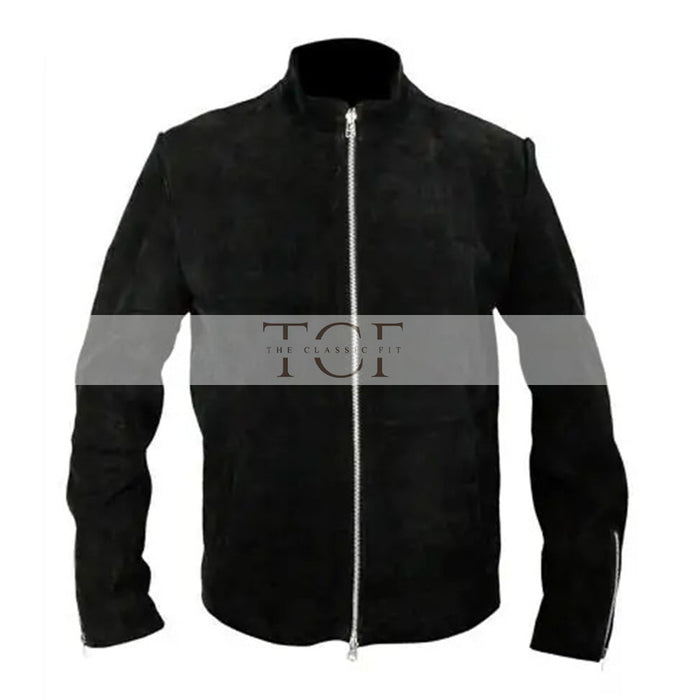 Men's Suede Leather Jacket, Zip Front | Black