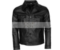 Men's Motorcycle Trucker Style Leather Jacket | Black