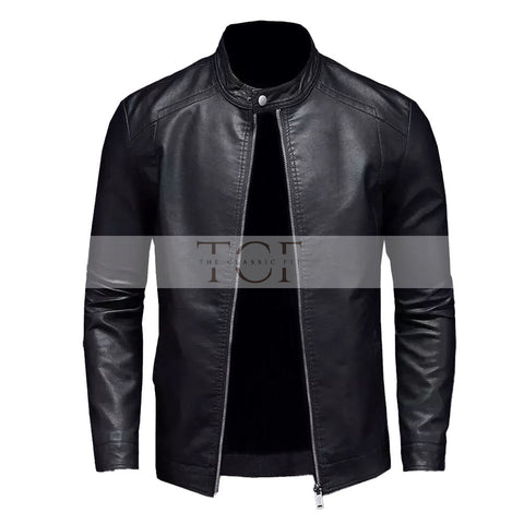 Men's Cafe Racer Leather Jacket | Black