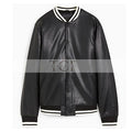 Men's Faux Leather Bomber Varsity Jacket, two side pockets, Black (Also Available in Real Leather) | Black