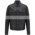 Men's Trucker Faux Leather Jacket, Button Closure, Two Pockets (Also Available in Real Leather) | Black