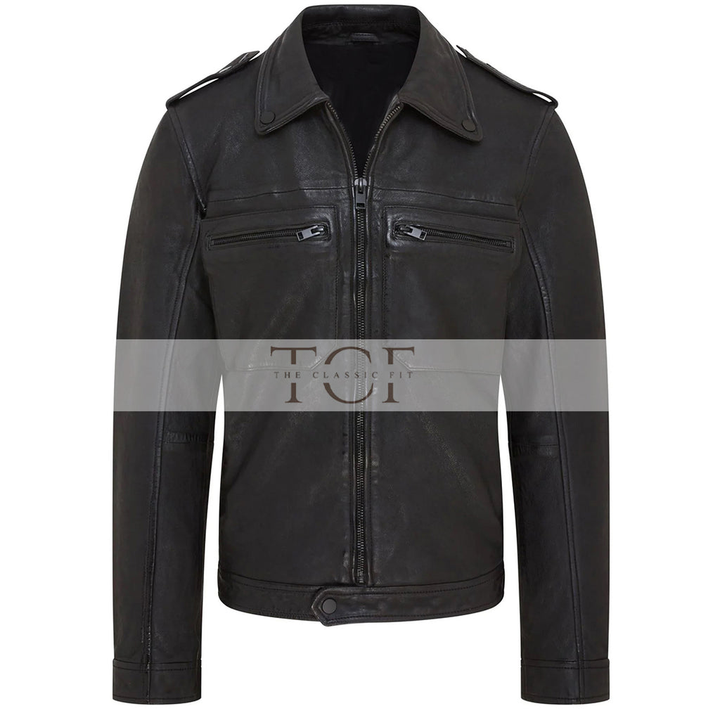 Men's Biker Style Leather Jacket | Black