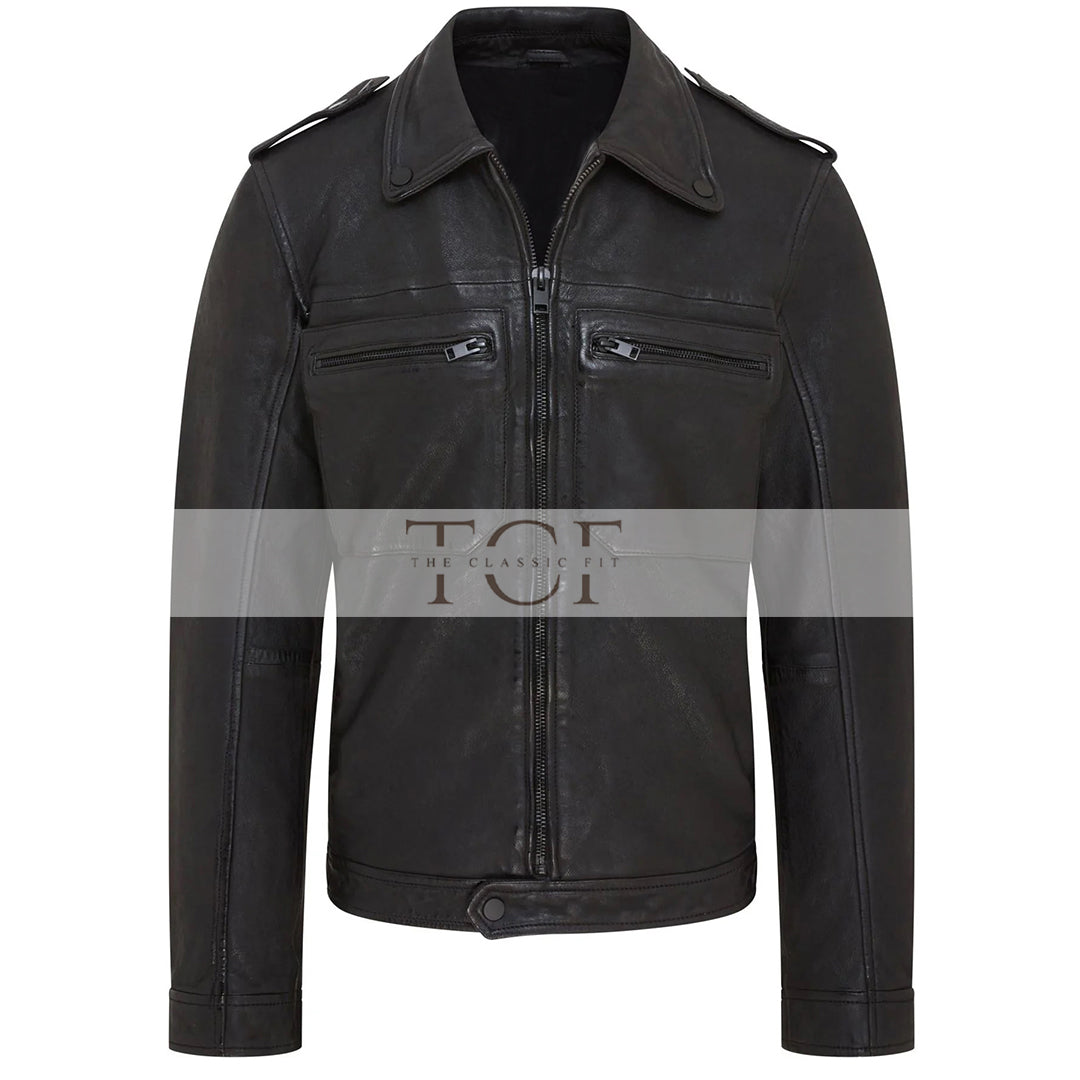 Men's Biker Style Leather Jacket | Black