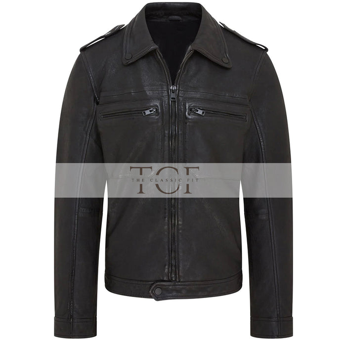 Men's Biker Style Leather Jacket | Black