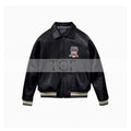 Men's Avirex Real Leather Jacket, Black Flight Bomber, American Varsity Style | Black