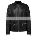 Men's Motorcycle Style Leather Jacket Quilted Sleeves Full Zip Front Multiple Pockets | Black