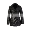Women's Double-Breasted Leather Trench Coat, Belted Waist | Black