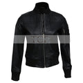 Women's Real Sheep Leather Motorcycle Bomber Jacket | Black