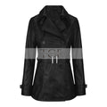 Women's Leather Belted Trench Car Coat | Black