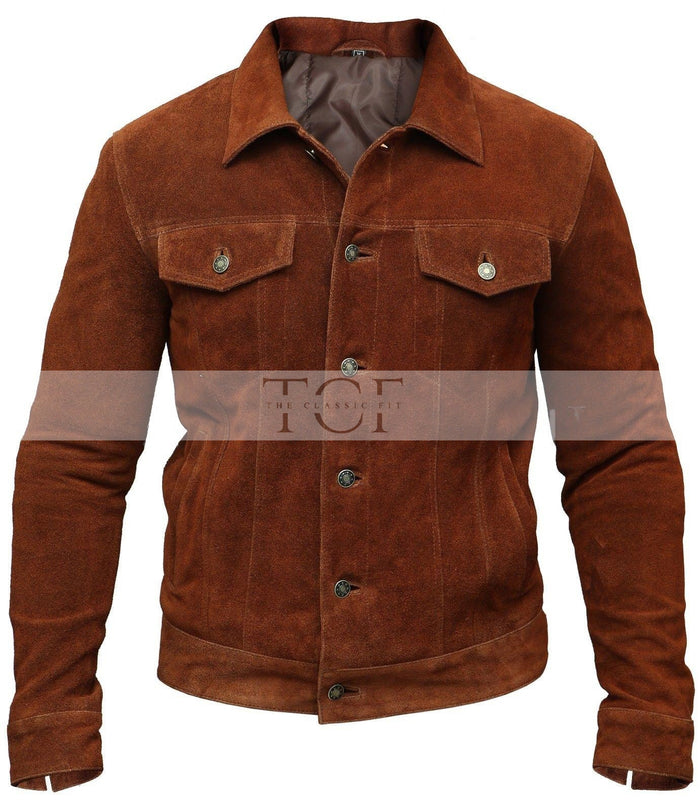 Men's Trucker Suede Leather Jacket,  X-Men 2017 Logan Wolverine 3 Hugh Jackman Style | Brown