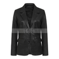 Women's Leather Blazer Coat | Black