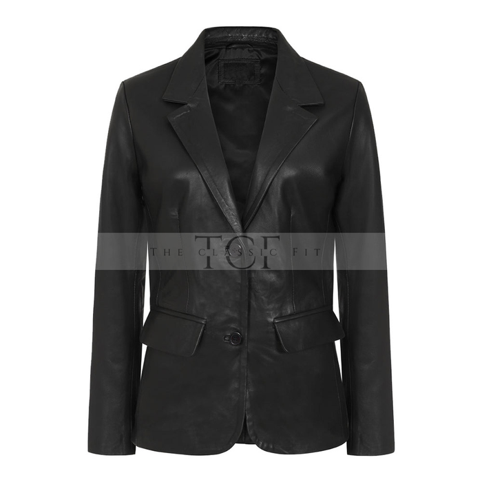 Women's Leather Blazer Coat | Black