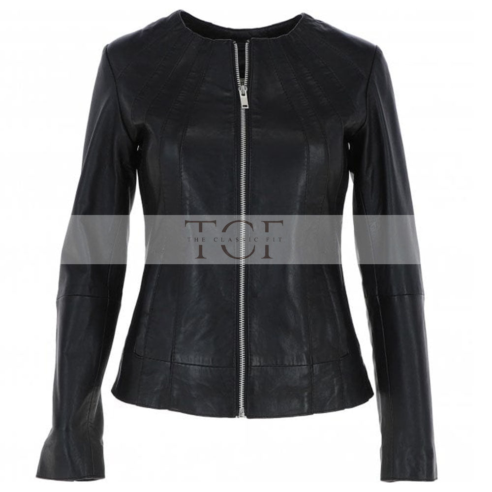 Women's Biker Leather Jacket Zip-Up | Black