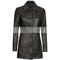 Women's Genuine Lambskin Leather Coat, 3/4 Length | Black