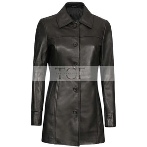 Women's Genuine Lambskin Leather Coat, 3/4 Length | Black