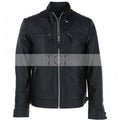 Men's Motorcycle Leather Jacket, Multiple Zippered Pockets | Black