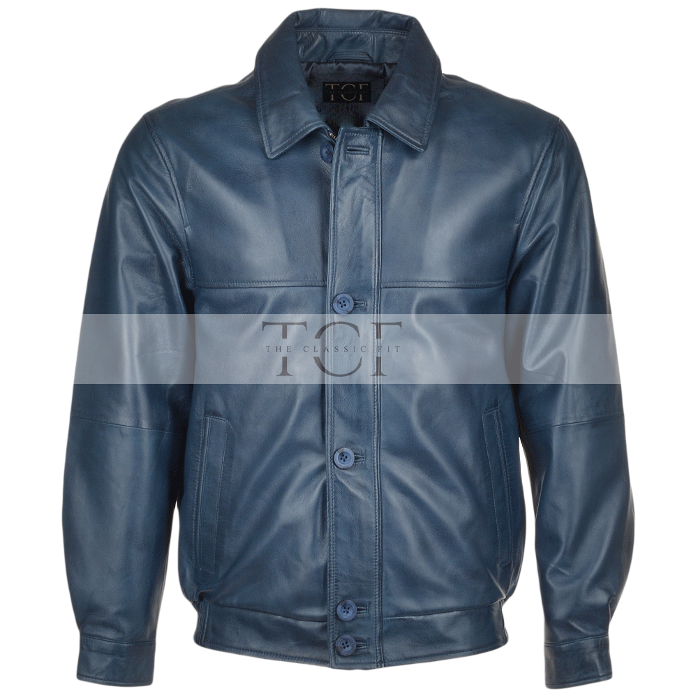 Men' Genuine Classic Leather Jacket | Black & Blue