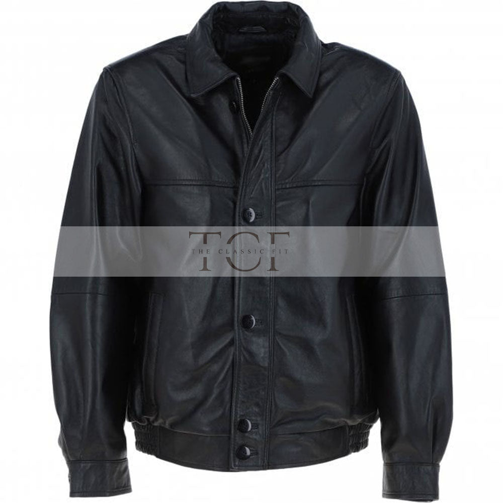 Men' Genuine Classic Leather Jacket | Black & Blue