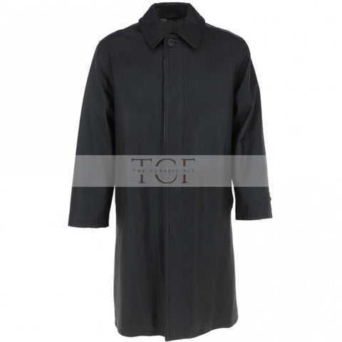 Men's Full Length Leather Overcoat With Shirt Collar Style | Black