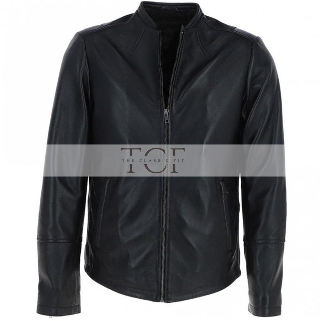 Men's Café Racer Style Leather Jacket | Black
