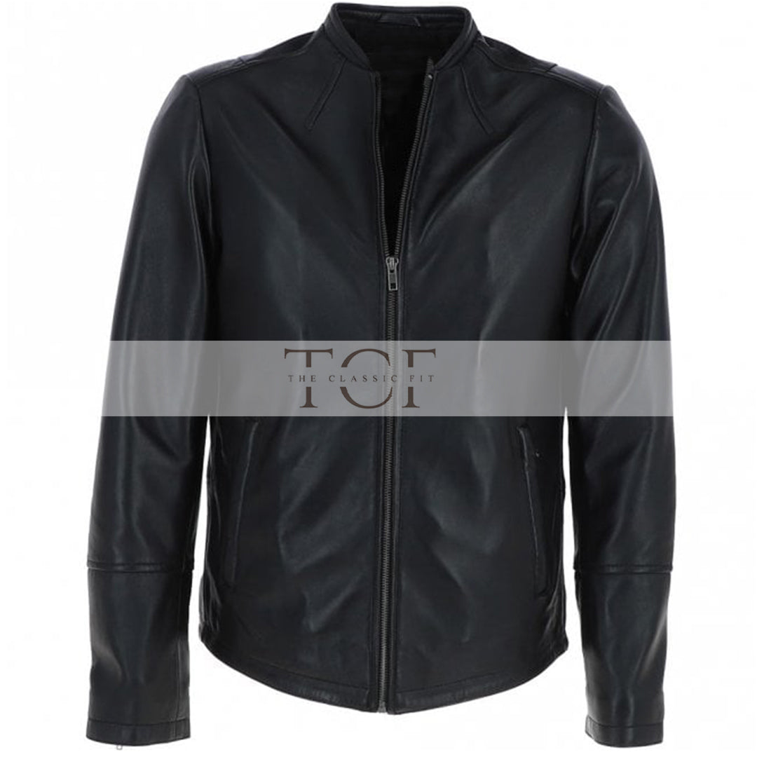 Men's Café Racer Style Leather Jacket | Black
