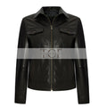 Women's Leather Trucker Jacket, Lambskin, Zip Front | Black