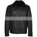 Men's Sheepskin Genuine Leather Jacket with Fur Collar | Black