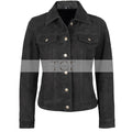 Women's Suede Trucker Leather Jacket | Black