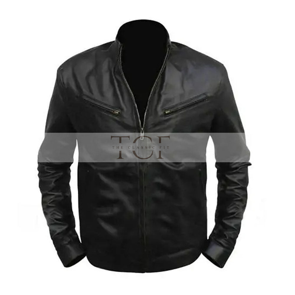 Men's Black Cafe Racer Leather Jacket | Black
