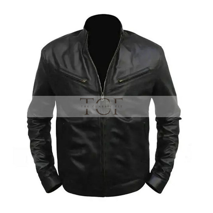 Men's Black Cafe Racer Leather Jacket | Black