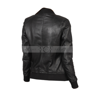 Women's Biker Bomber Leather Jacket | Black