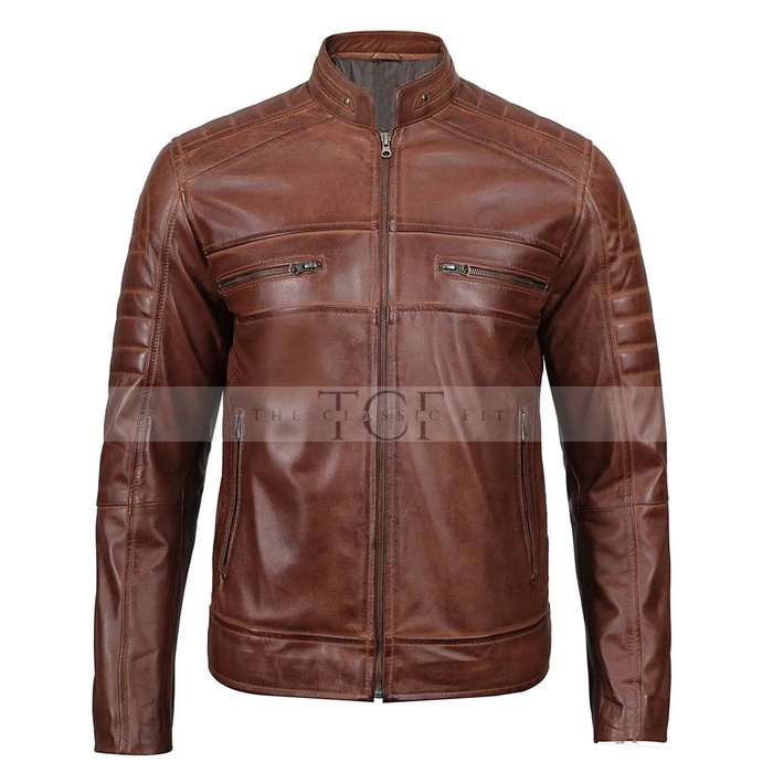 Men's Cafe Racer Leather Jacket | Brown