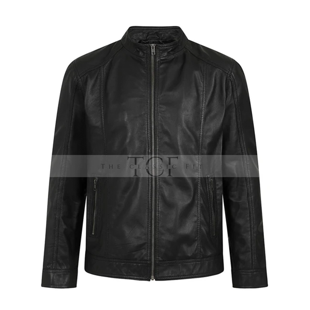 Men's Leather Zip-Up Jacket, Biker Style | Black