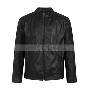 Men's Leather Zip-Up Jacket, Biker Style | Black