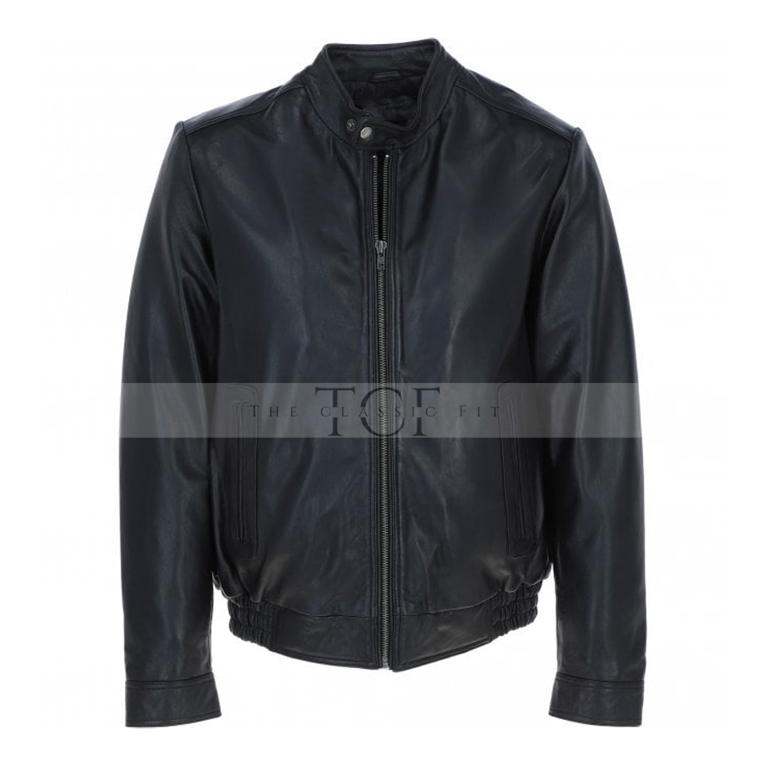 Men's Genuine Leather Bomber Jacket | Black