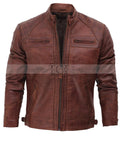 Men's Distressed Biker Leather Jacket | Brown