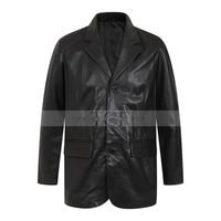 Men's Genuine Leather Blazer Coat | Black