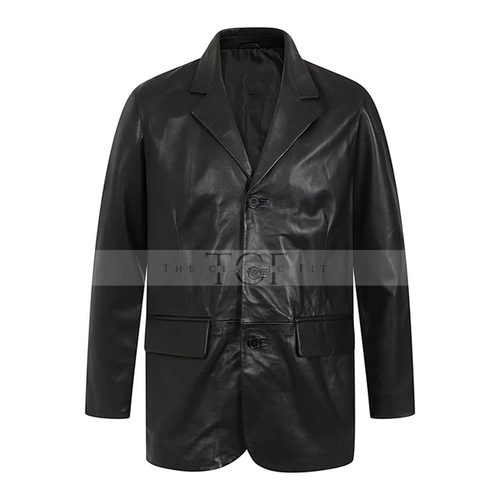 Men's Genuine Leather Blazer Coat | Black