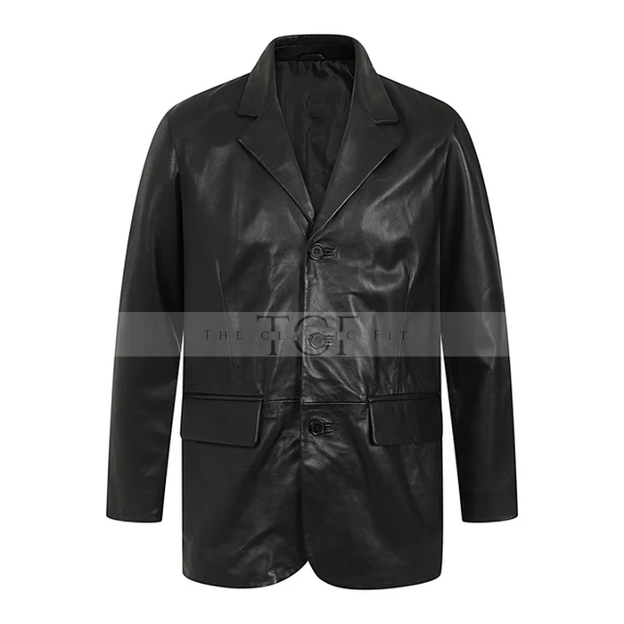 Men's Genuine Leather Blazer Coat | Black
