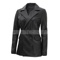 Women's Leather Blazer Coat | Black